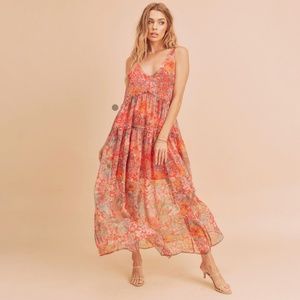 Floral Maxi Dress in Orange and Pink